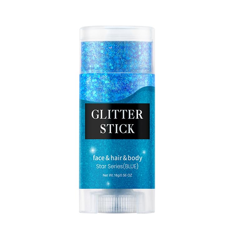 JISKG blue body glitter stick with rotating packaging for easy on-the-go use.