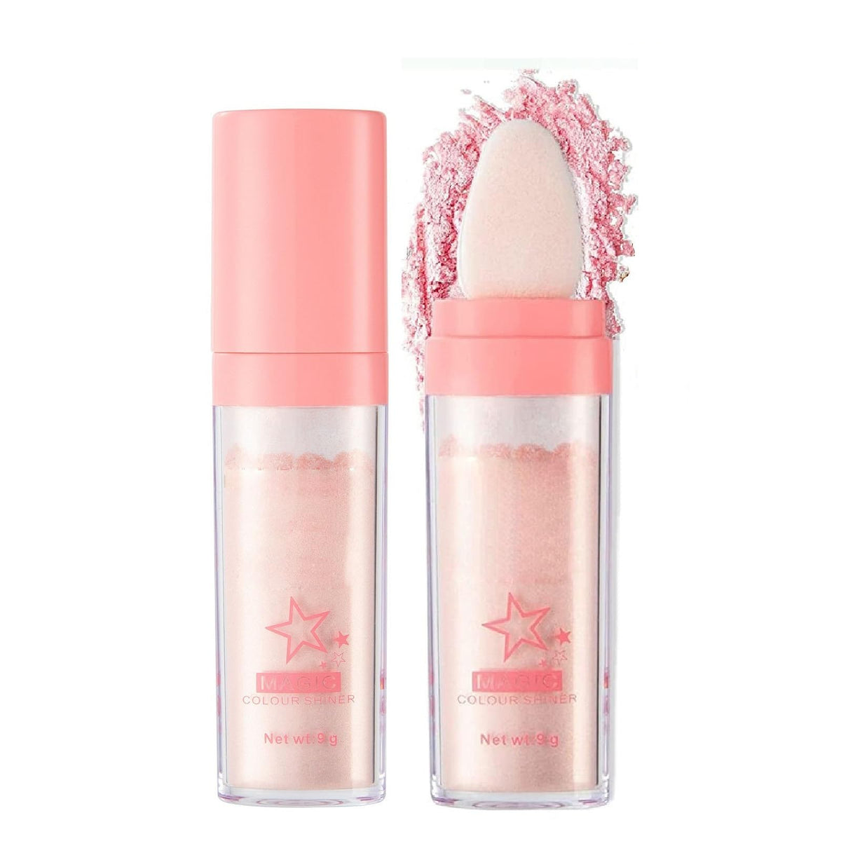 JISKG glitter powder highlighter with extended brush for precise, lasting cheek glow.