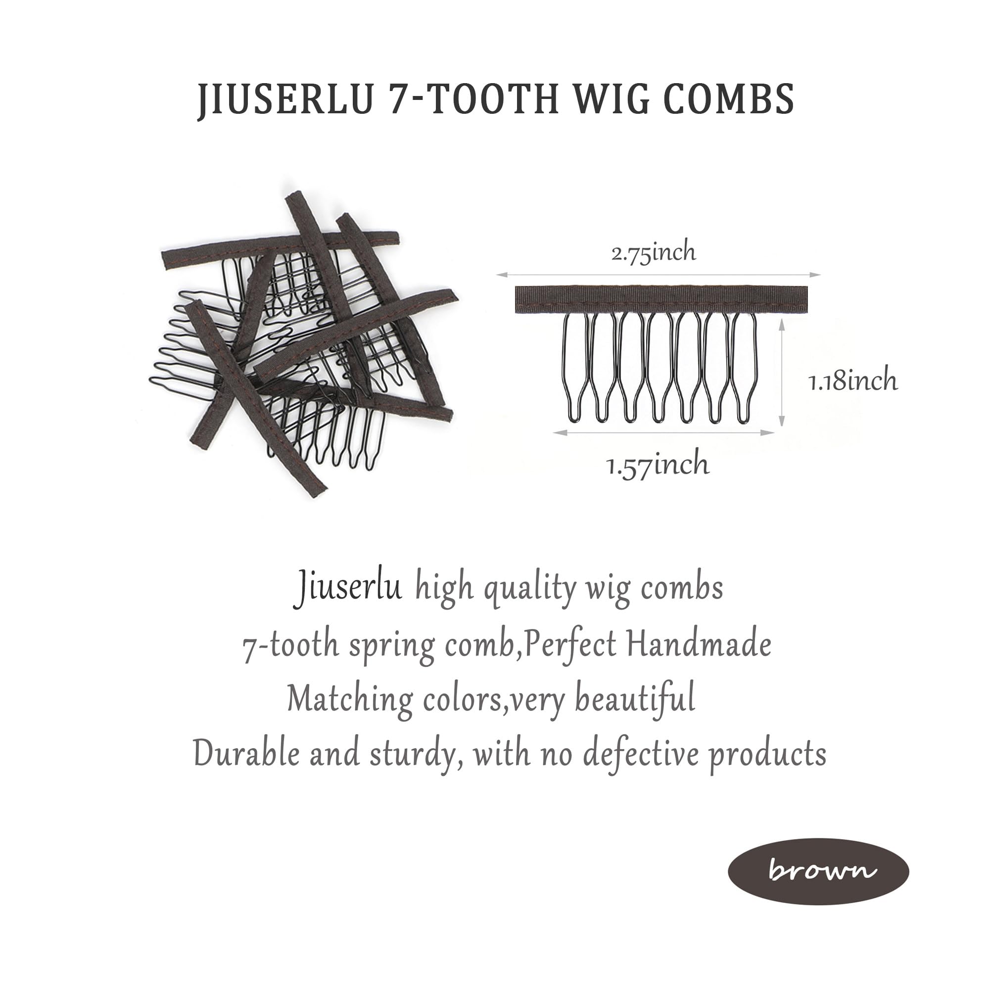 JIUSERLU wig clips 7-teeth closeup in brown showing strong grip.