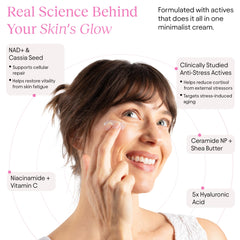 JiYu NAD+ ingredients graphic emphasizes Niacinamide and Vitamin C brightness.