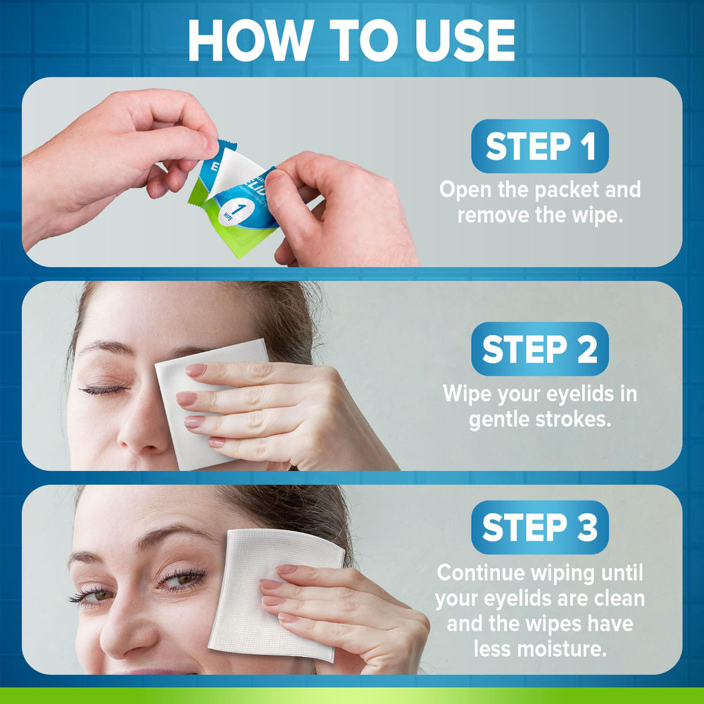 JJ CARE hypoallergenic eyelid wipes suitable for sensitive lids around the eyes.