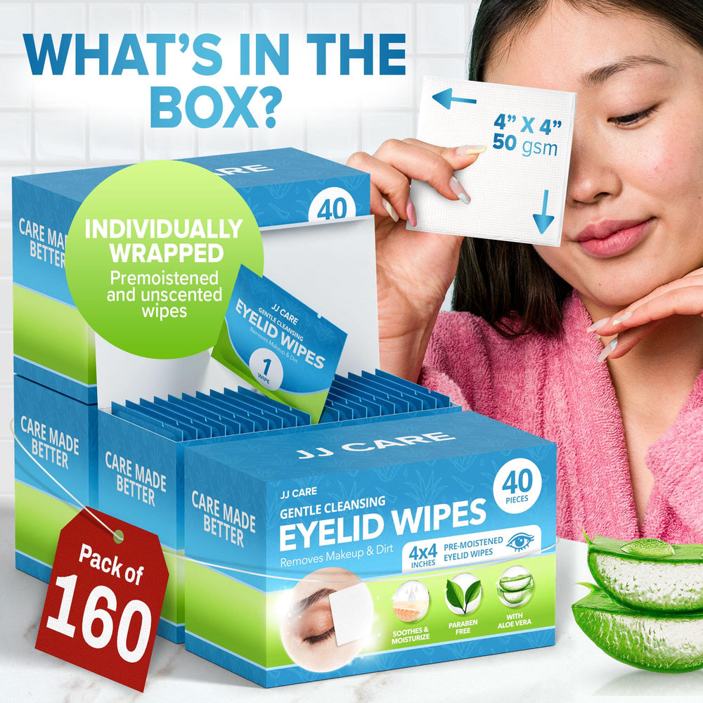 JJ CARE eyelid wipes remove makeup gently without irritation.