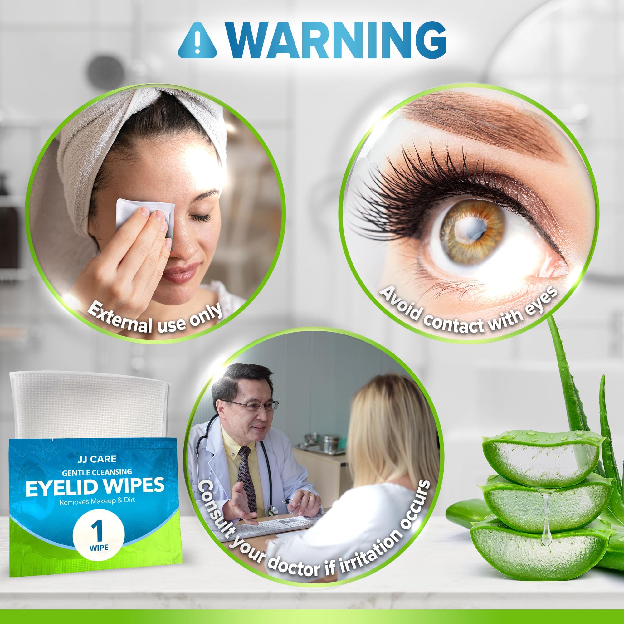 JJ CARE exfoliating eyelid wipes promote gentle cleansing for a smooth eye area.