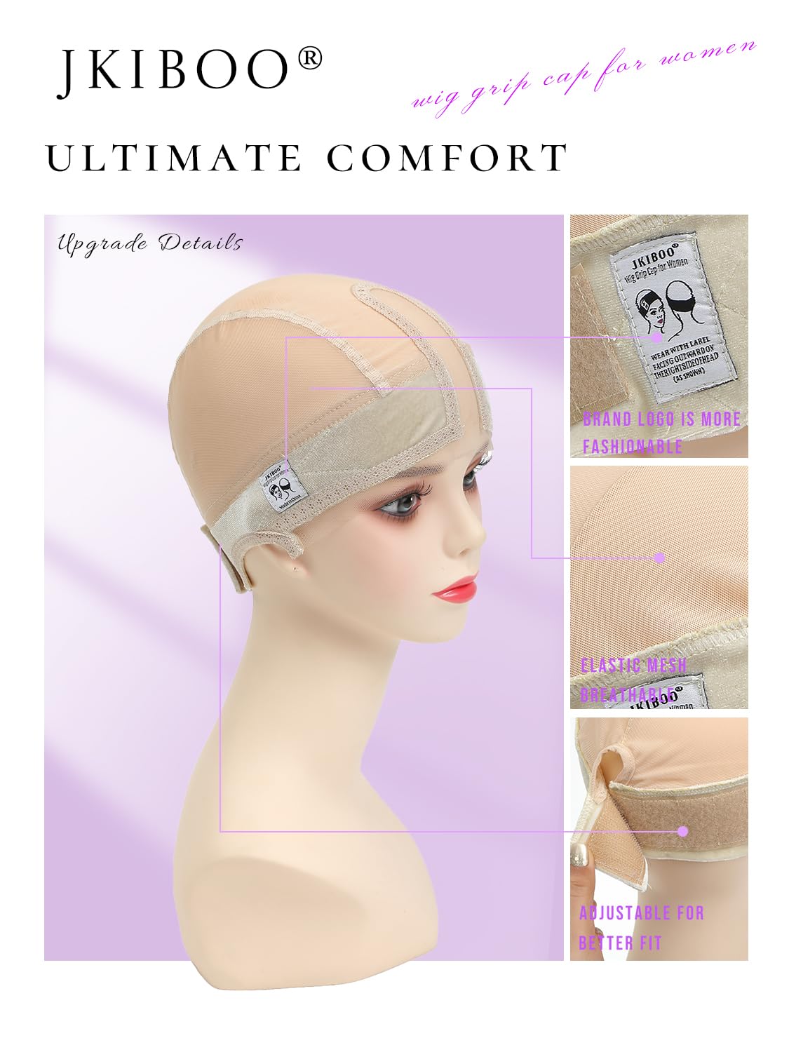 JKIBOO wig cap ear-cut design for breathable comfort