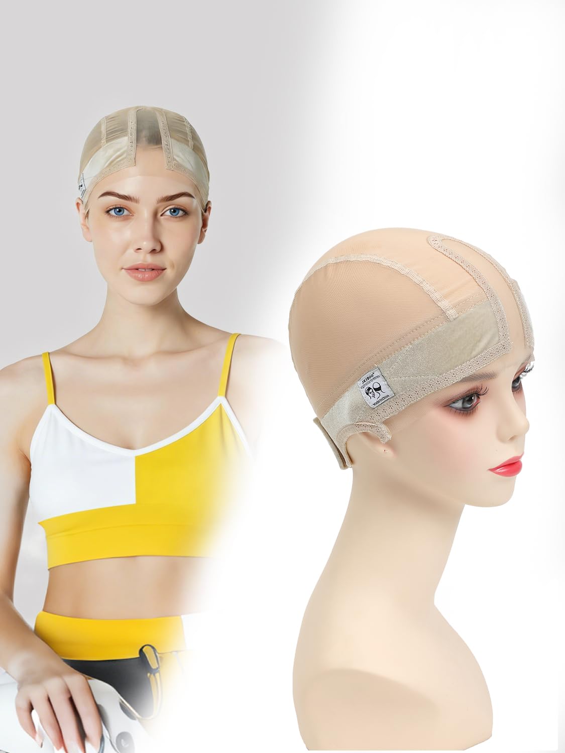 JKIBOO wig cap with velvet grip band for secure, comfortable wig wear