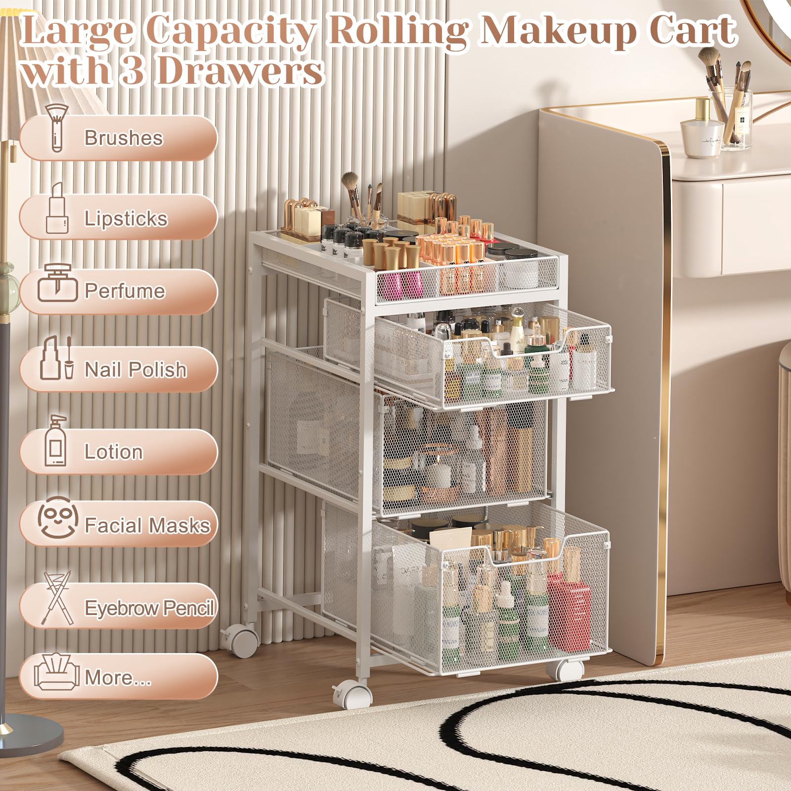 JKsmart vanity organizer with metal frame for sturdy storage