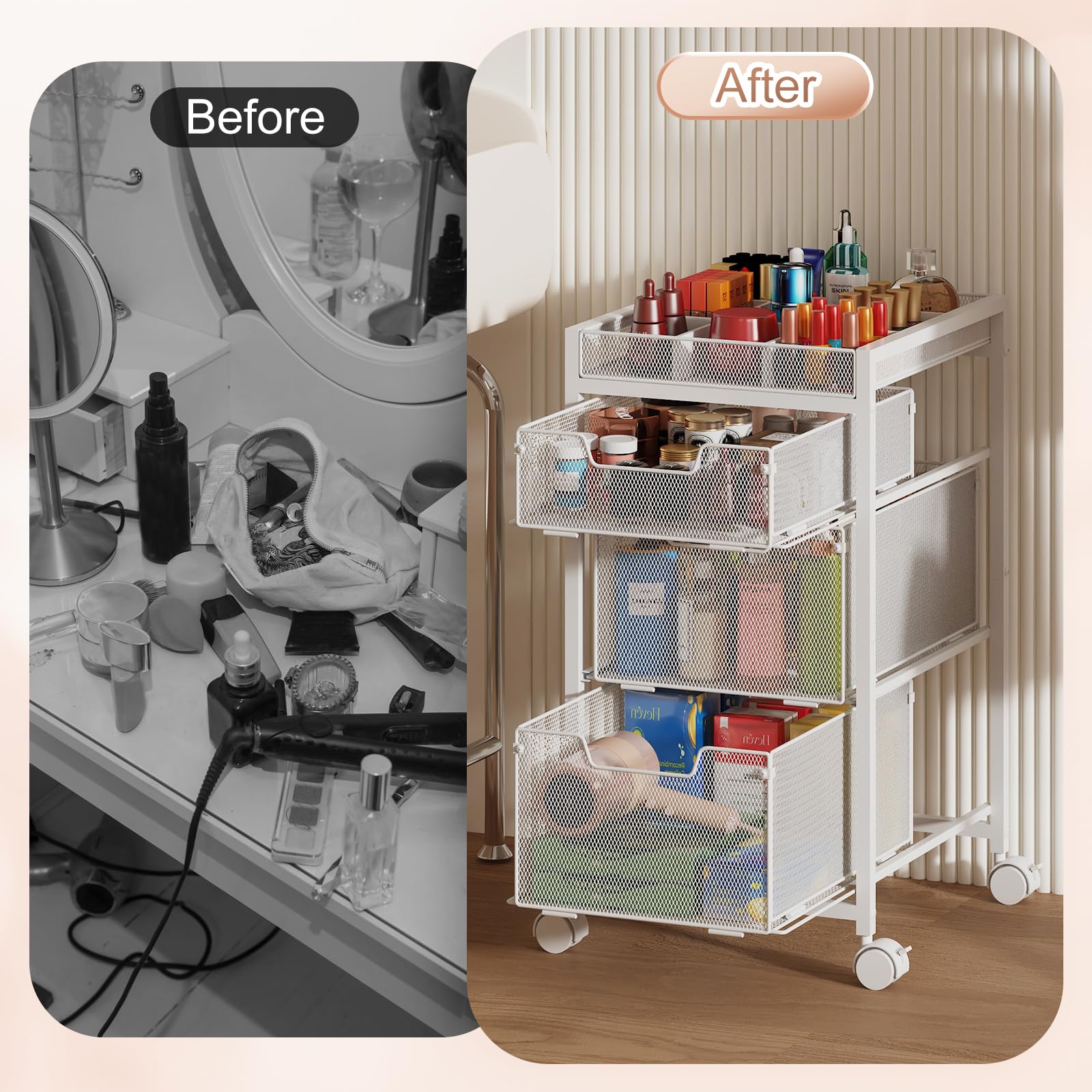 JKsmart white vanity cart design fits compact spaces with a clean look