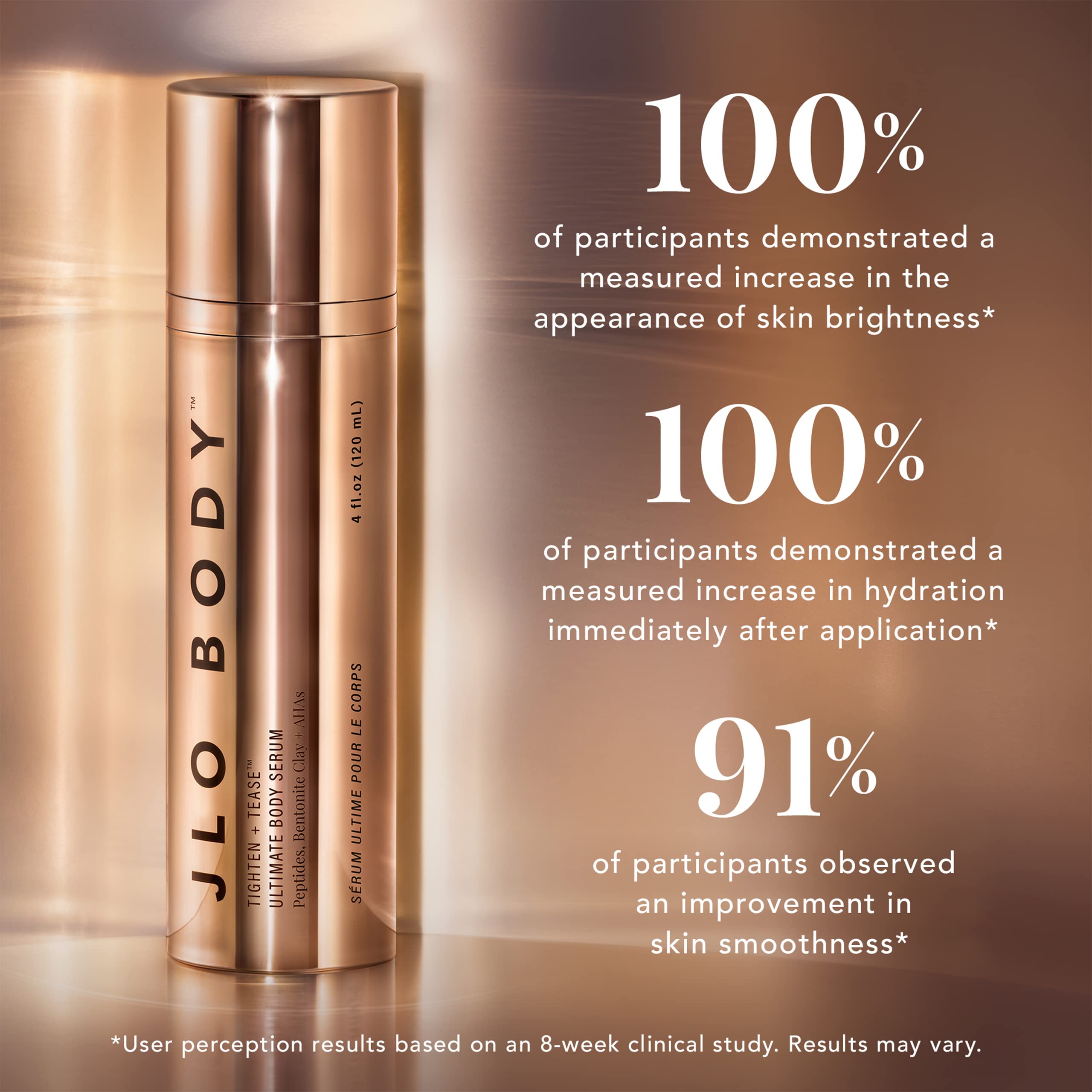 JLO BEAUTY label close-up shows premium ingredients and skin nourishment.