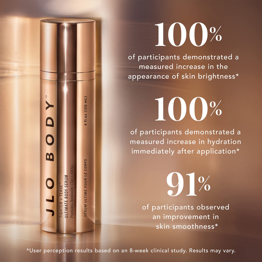 JLO BEAUTY label close-up shows premium ingredients and skin nourishment.