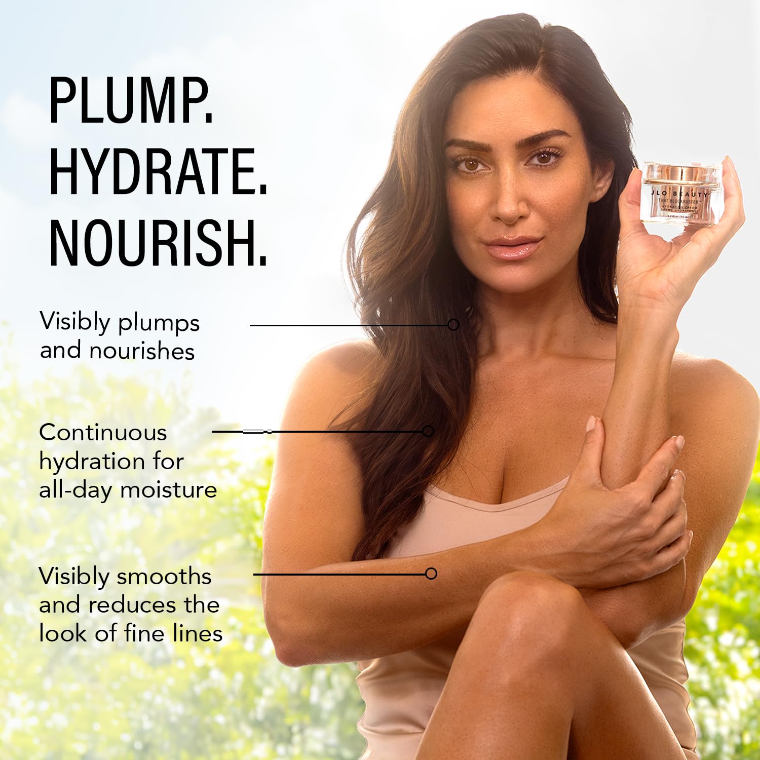 JLO Beauty Hyaluronic Acid boost highlighting deeper hydration and plump look