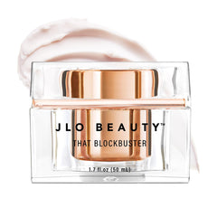 JLO Beauty That Blockbuster Hydrating Cream bottle close-up showing rich texture and hydration