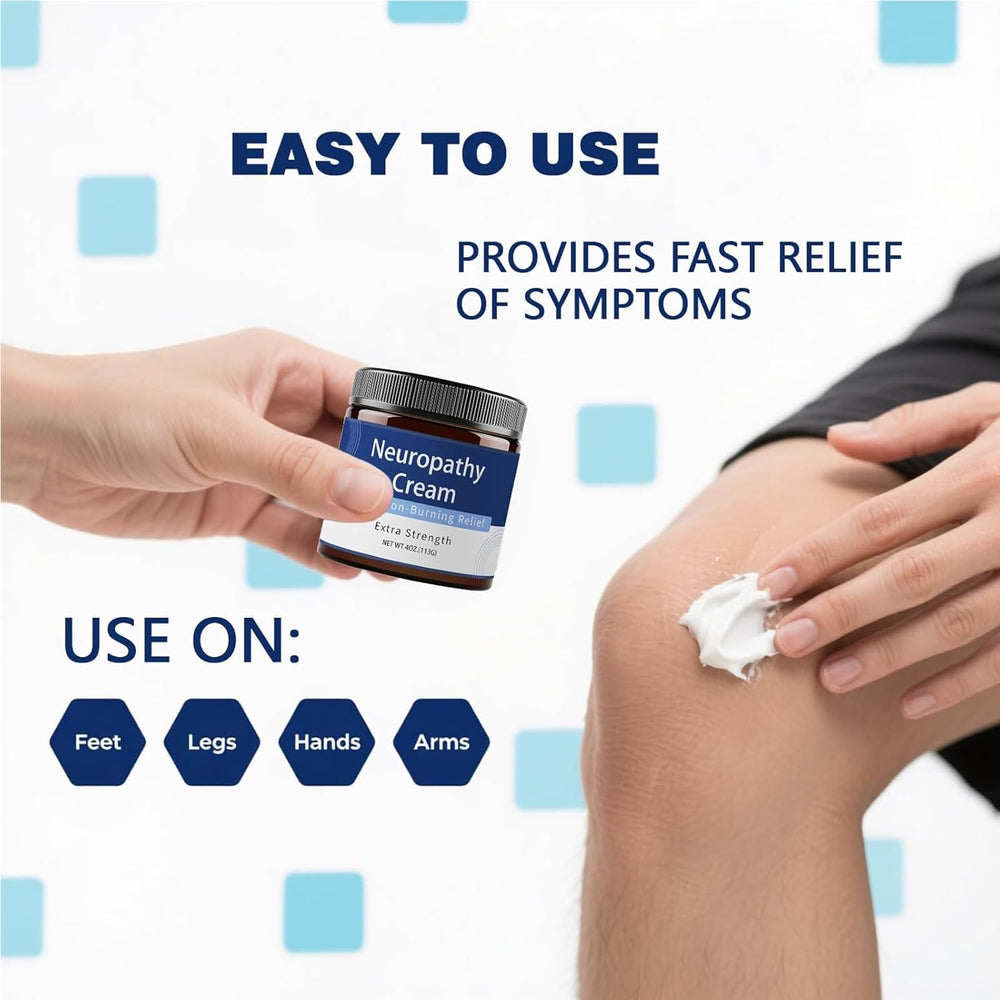 JLQJLQ Neuropathy Cream application on hand demonstrates soothing, fast-absorbing relief for daily use.