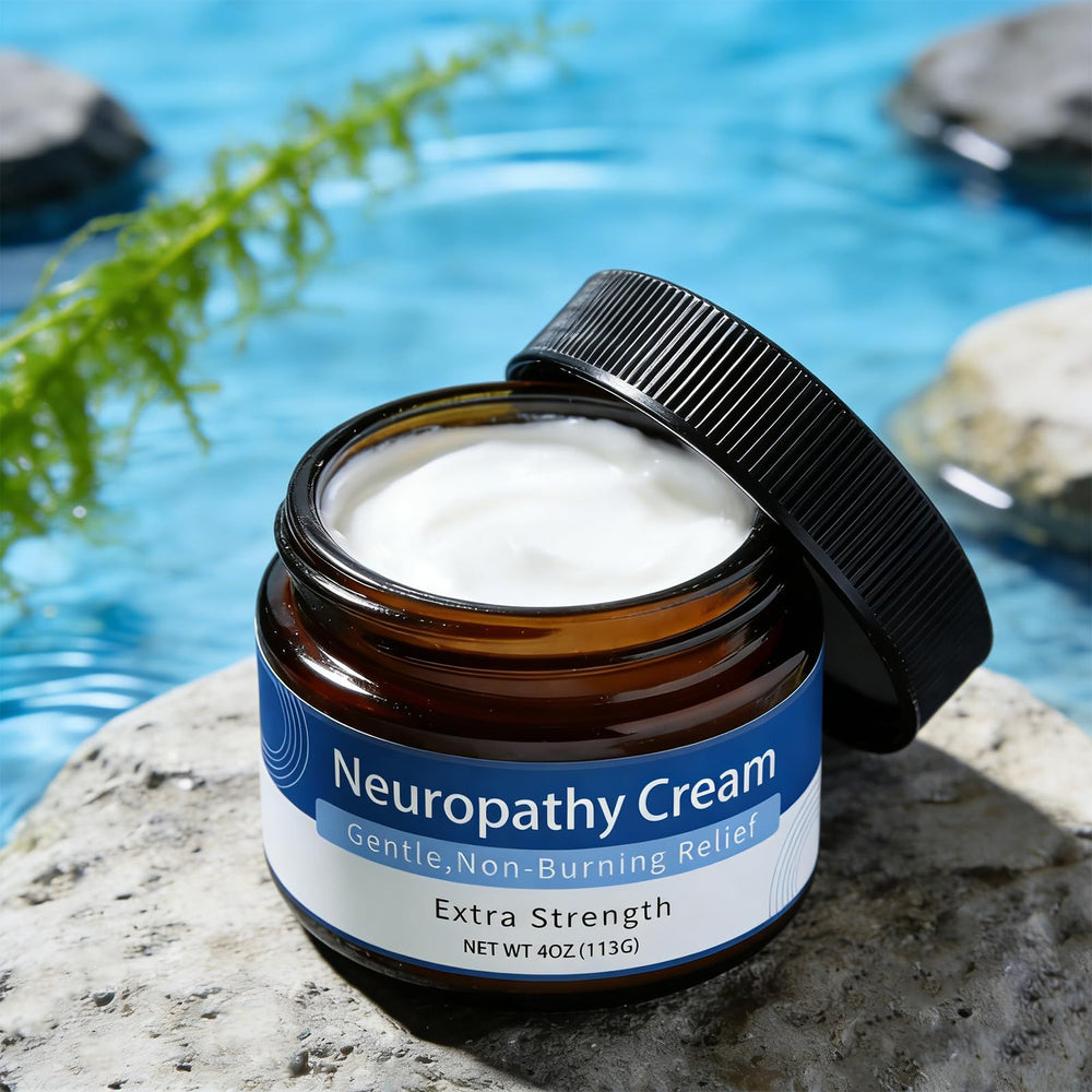 JLQJLQ Neuropathy Cream foot-toe application showcases versatile use for feet and legs.
