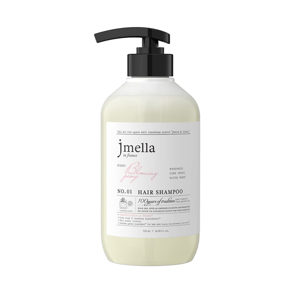 JMella Blooming Peony Shampoo bottle front view with luxurious fragrance for daily use