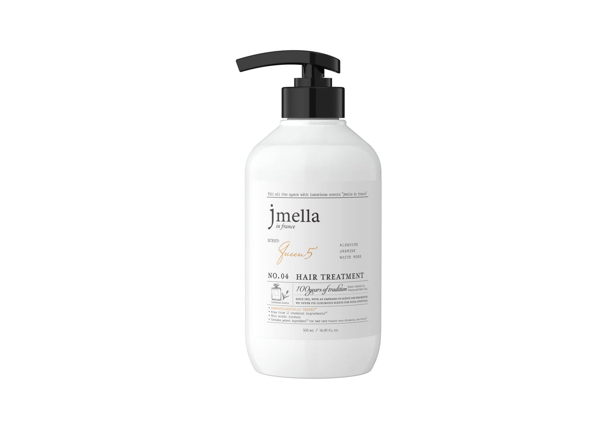 jmella Queen5 conditioner bottle front view for smoother, softer hair