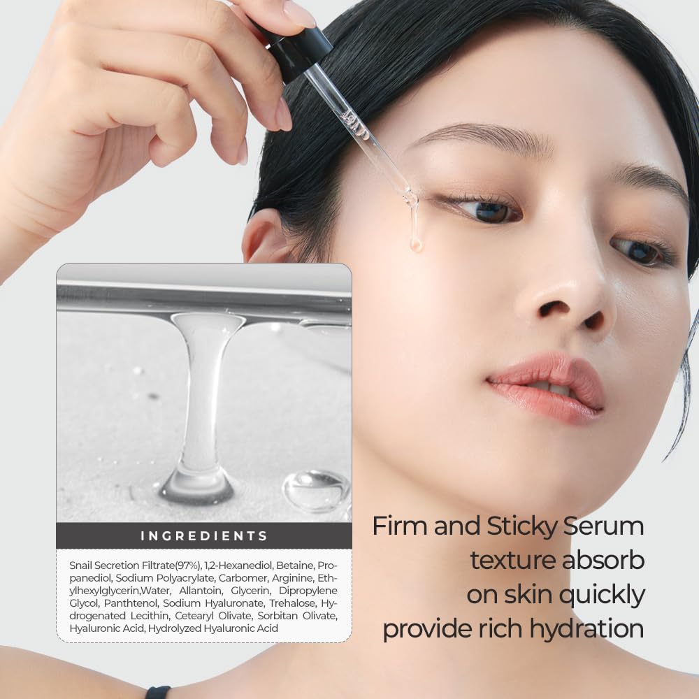 JMsolution Snail 97% Serum dropper dispensing product for easy daily application.