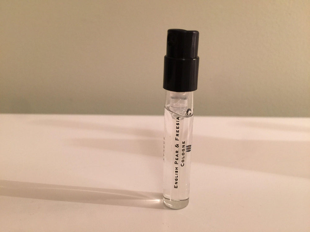 Jo Malone English Pear & Freesia travel-size packaging ideal for on-the-go use.