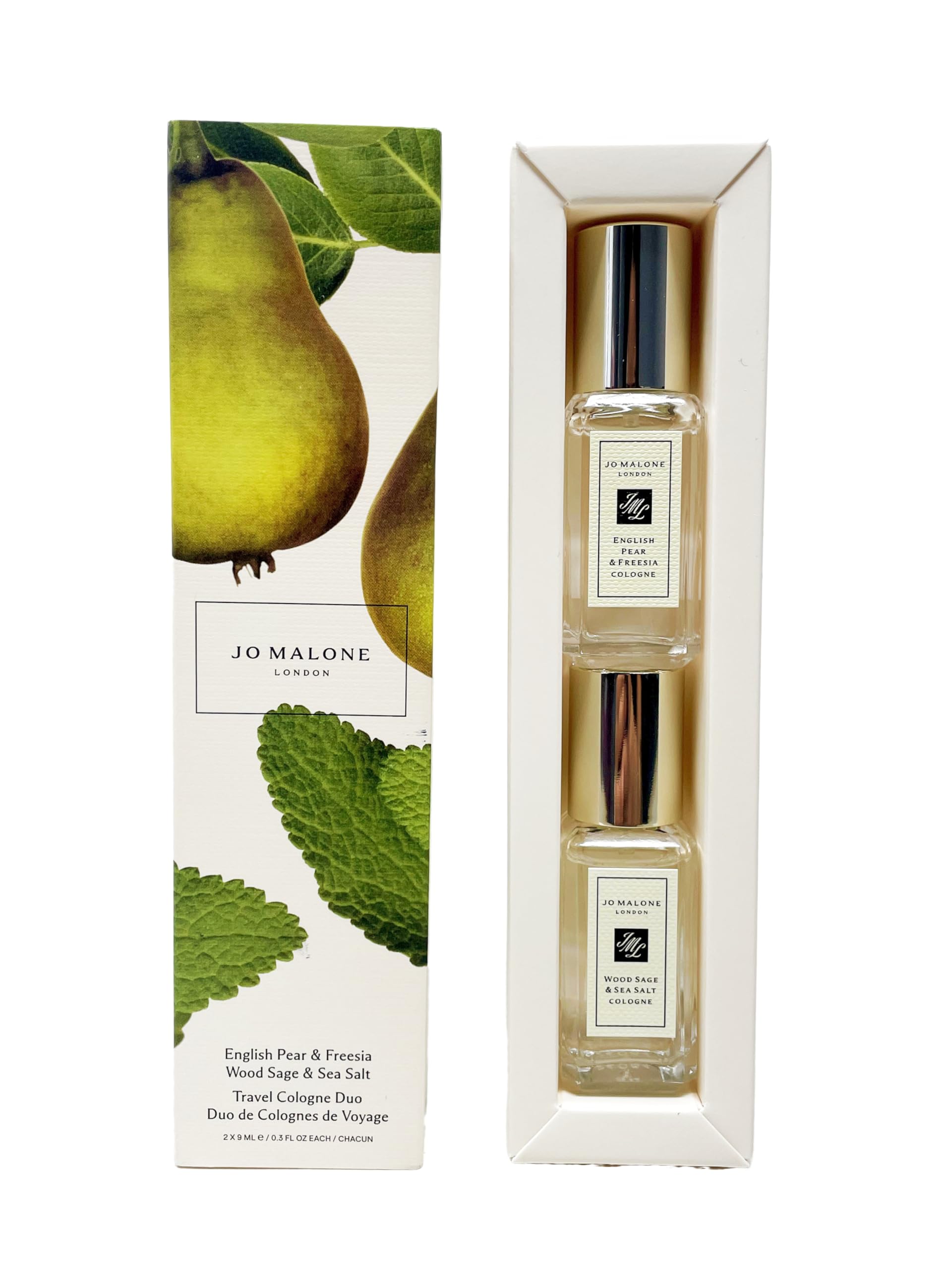 Jo Malone Travel Duo Wood Sage & Sea Salt bottle conveys coastal notes for travel-ready freshness