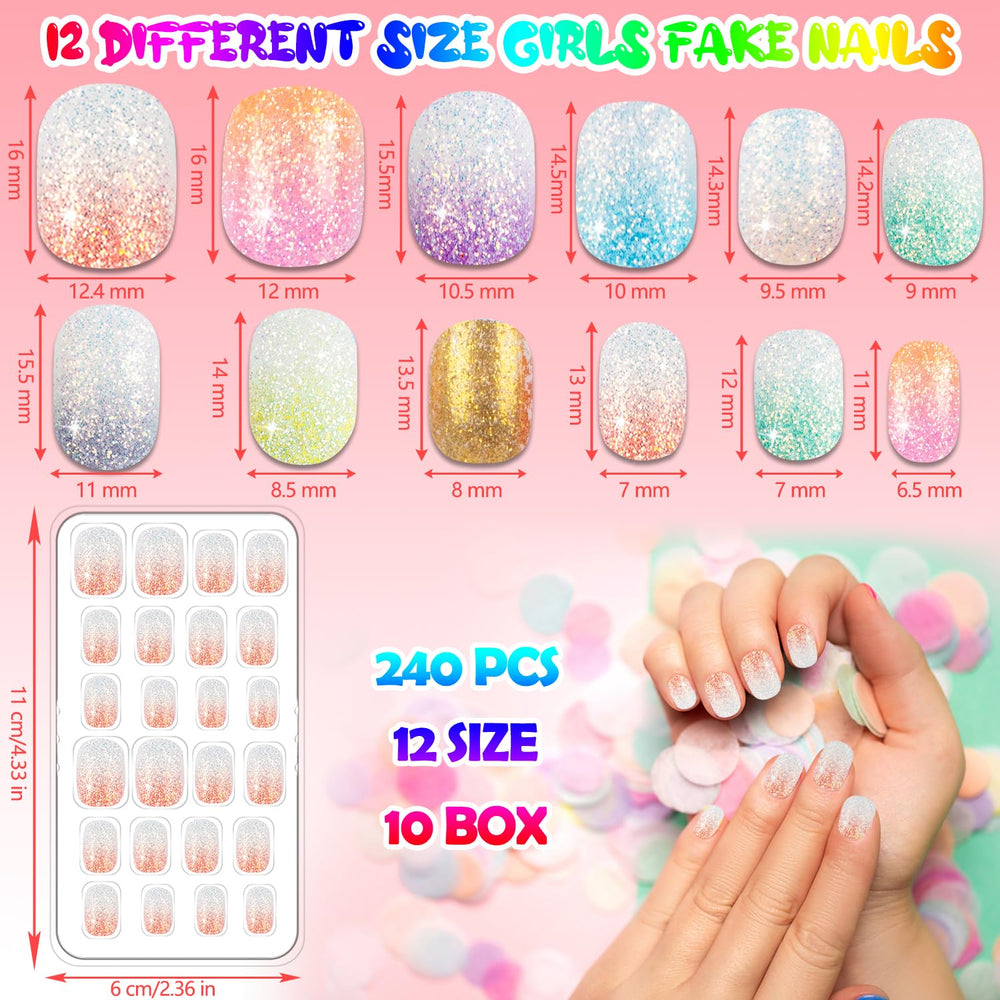 JOAOYO fake nails with cute patterns in bright colors for kids