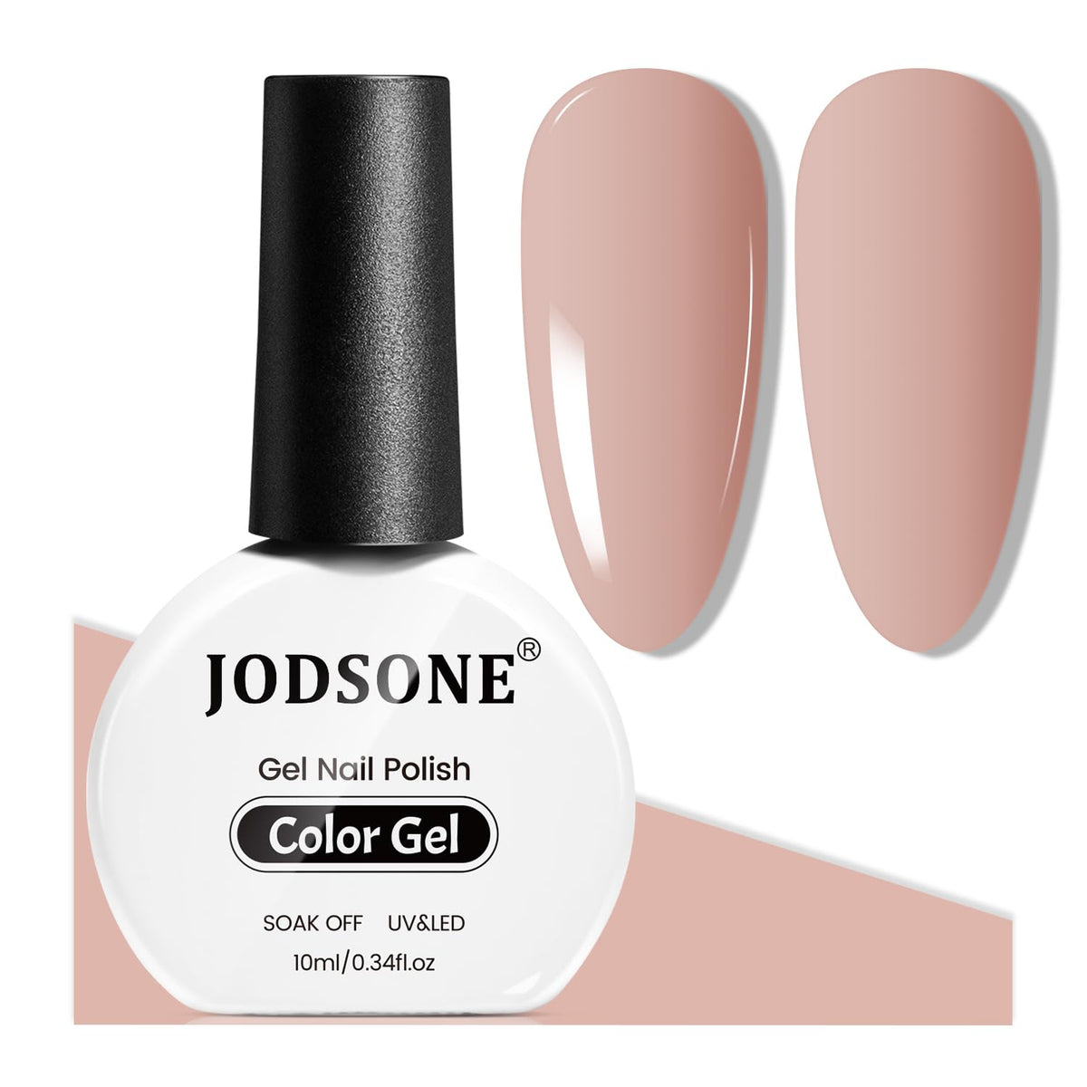 JODSONE 10ml gel polish bottle close-up in light nude shade for timeless look