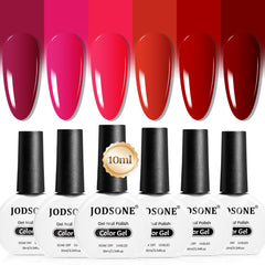 JODSONE 10ml red gel nail polish set with six colors for bold manicure.