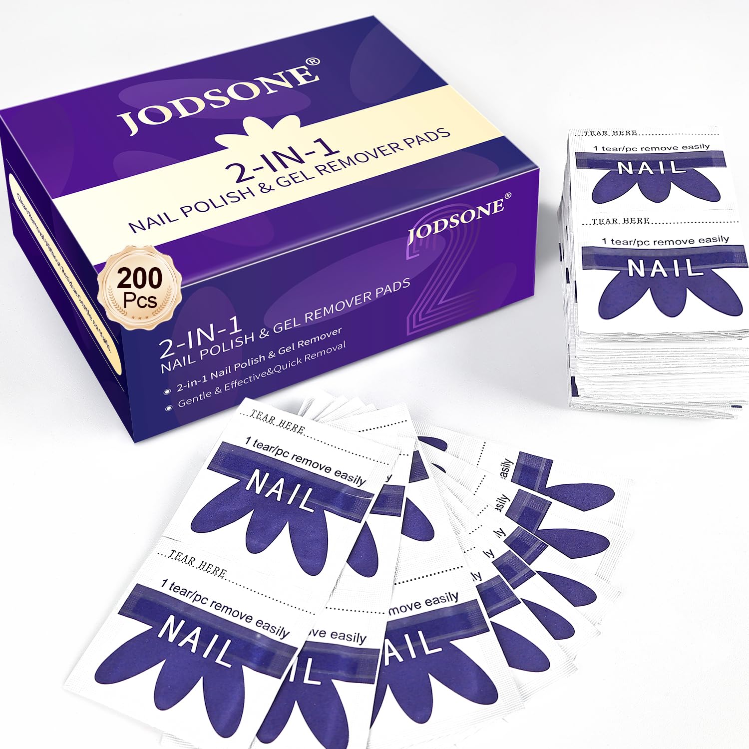 JODSONE acetone nail polish remover pads box for easy at-home use.