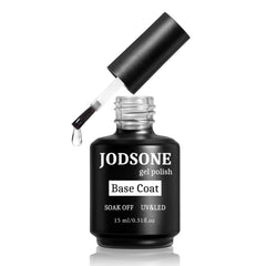 Jodsone base coat bottle closeup showing clear gel for strong adhesion