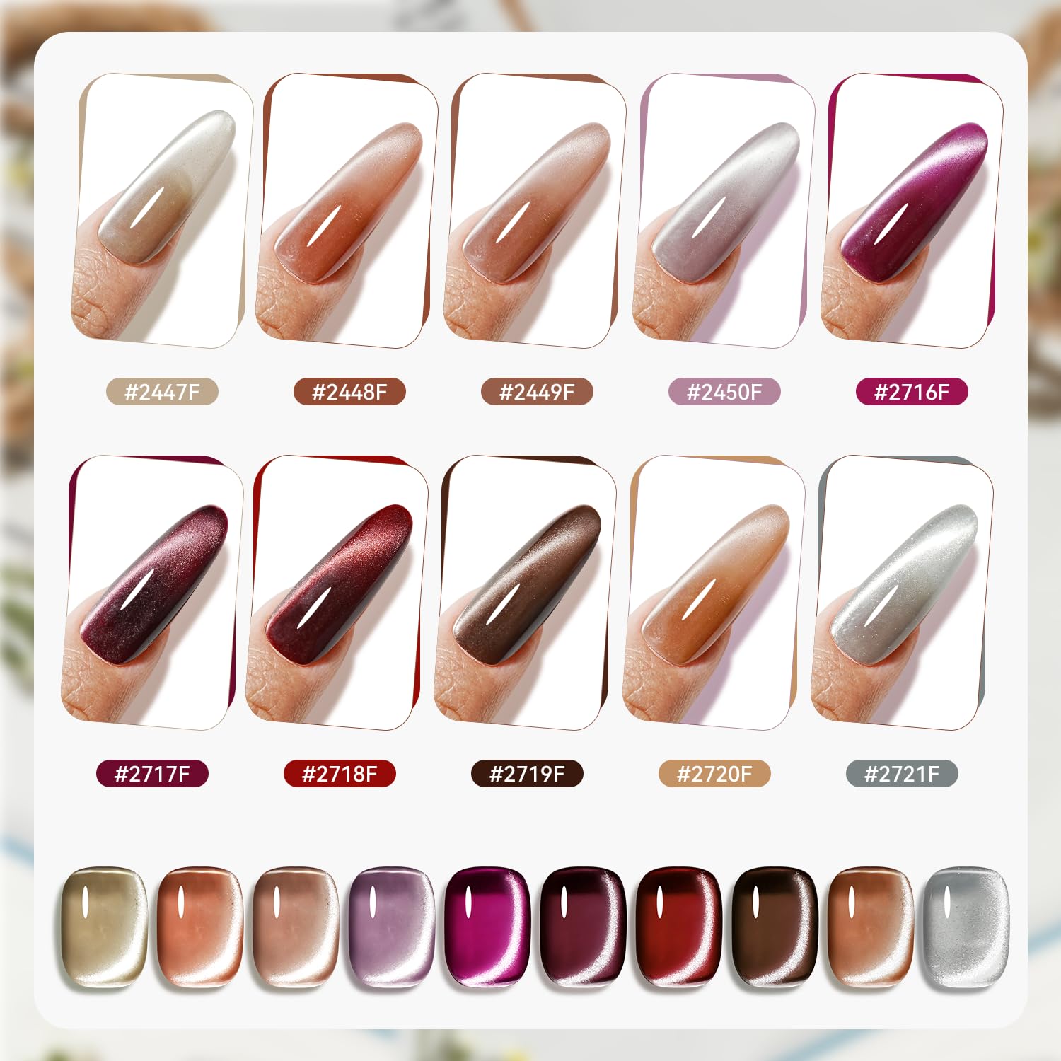 JODSONE Base Coat provides a smooth foundation for cat eye nails.