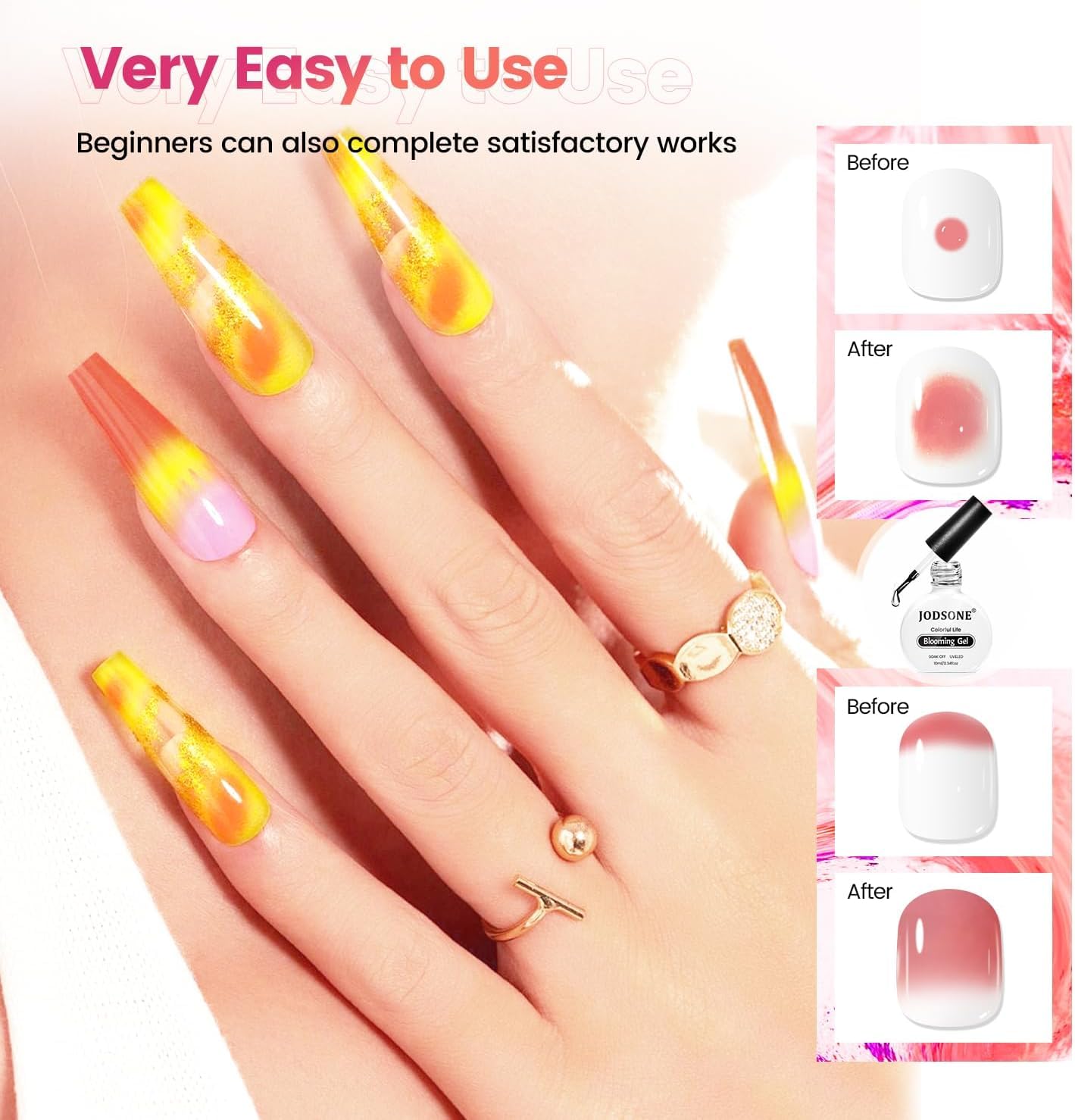JODSONE Blooming Gel Tie-Dye 10ml enables bold, swirled nail art.