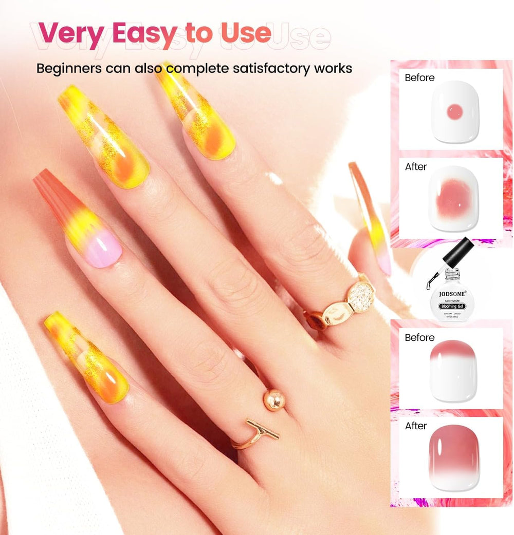 JODSONE Blooming Gel Tie-Dye 10ml enables bold, swirled nail art.