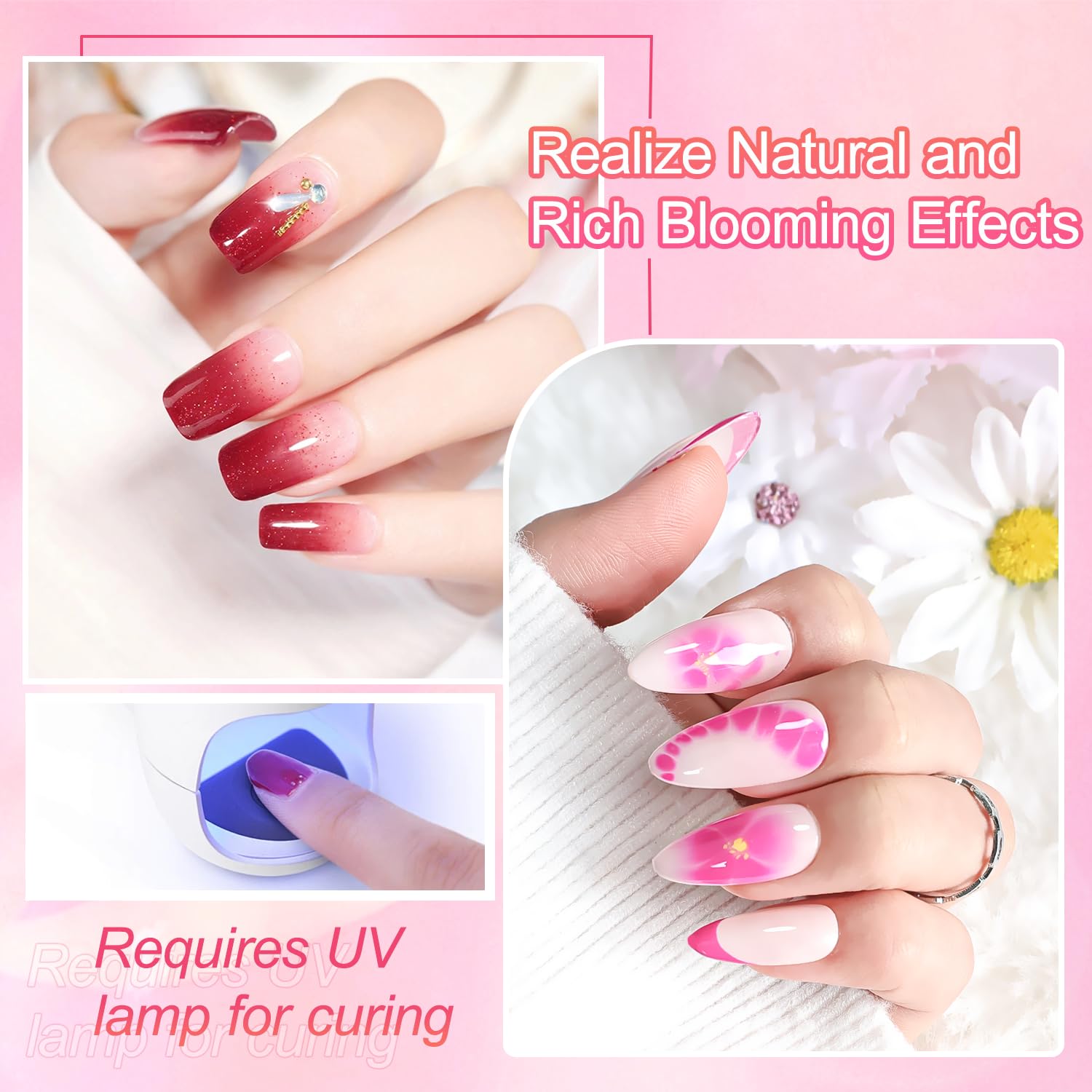 JODSONE Blooming Gel watercolor floral — delicate nail art look.