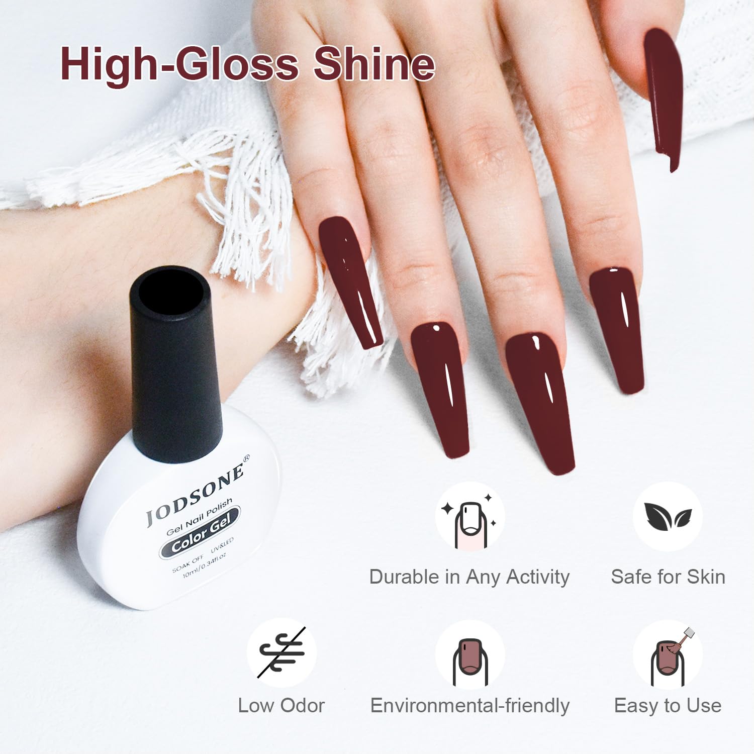 JODSONE brown gel color on nails demonstrates durable color