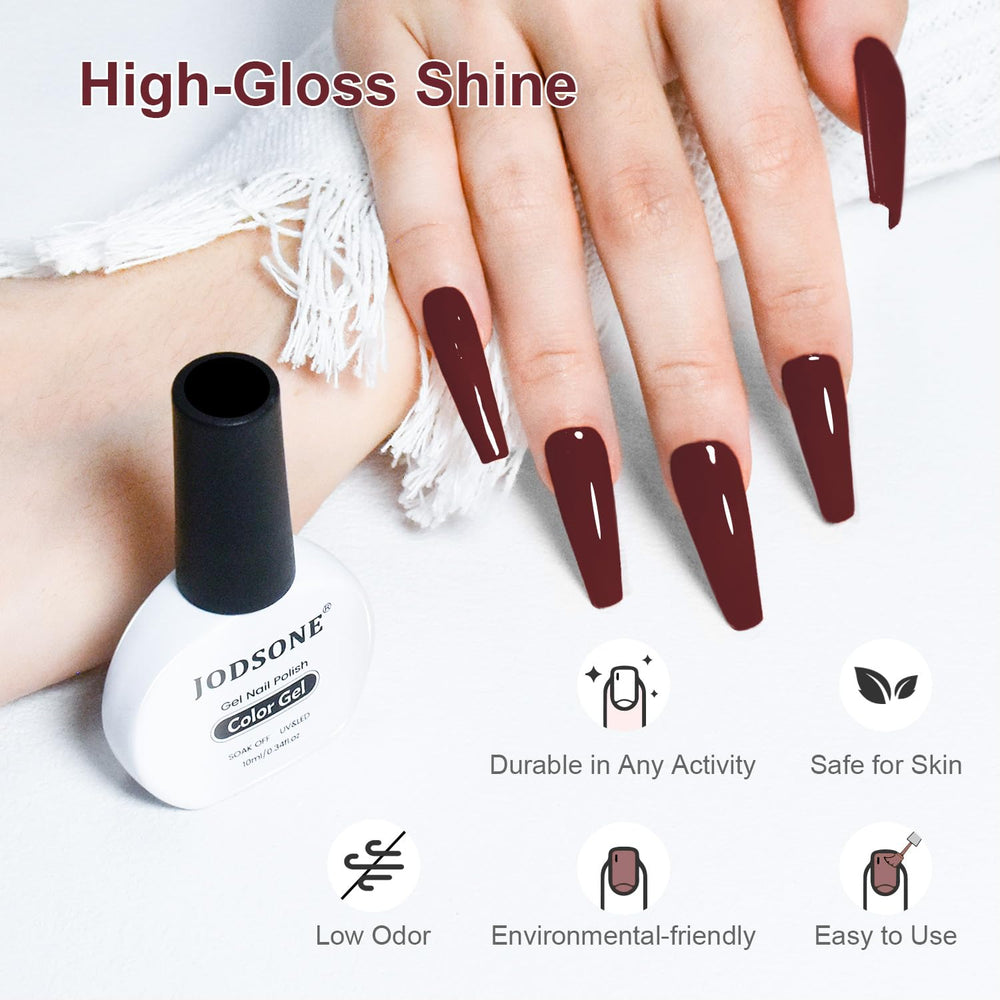JODSONE brown gel color on nails demonstrates durable color