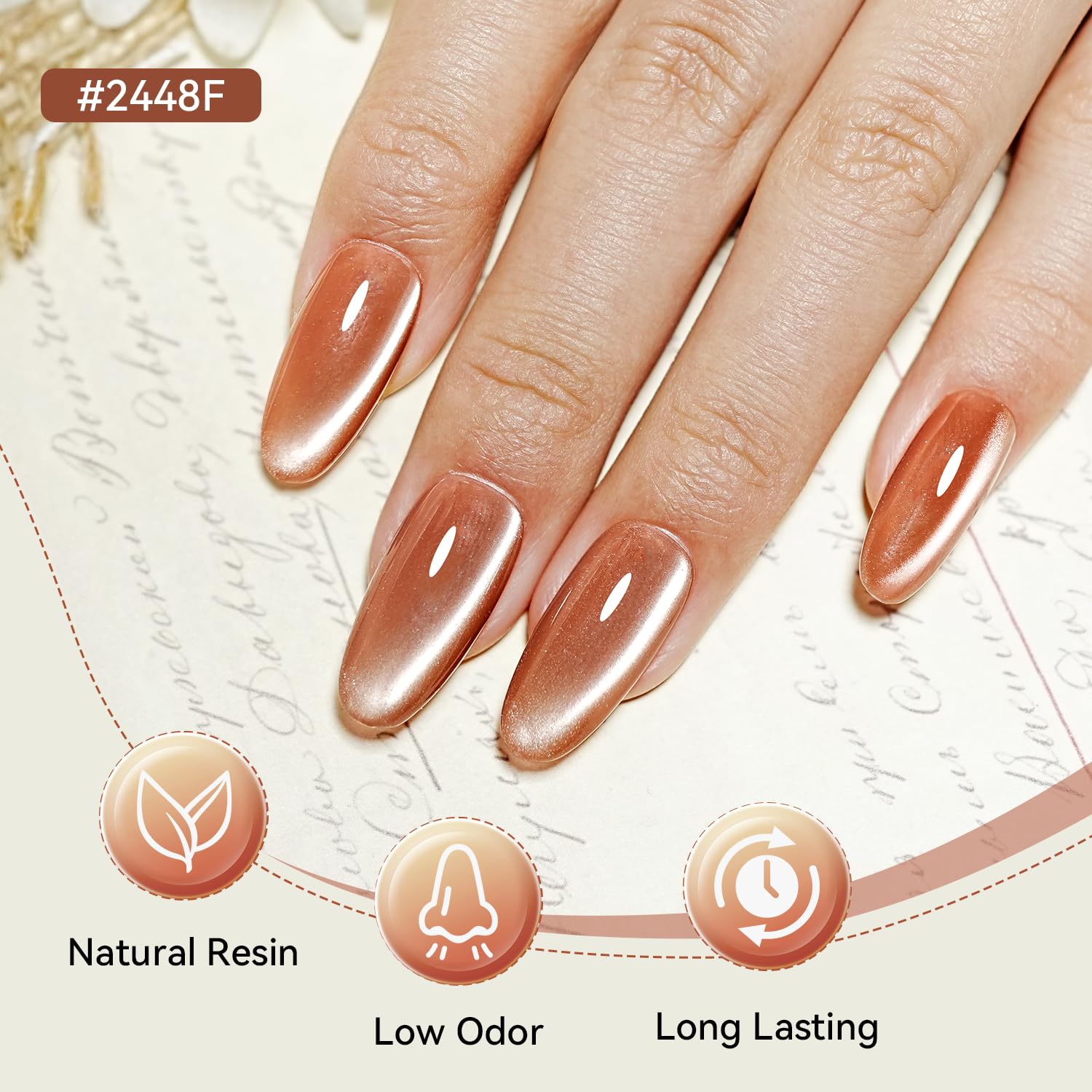 JODSONE Magnetic wand reveals cat eye shimmer on polish.