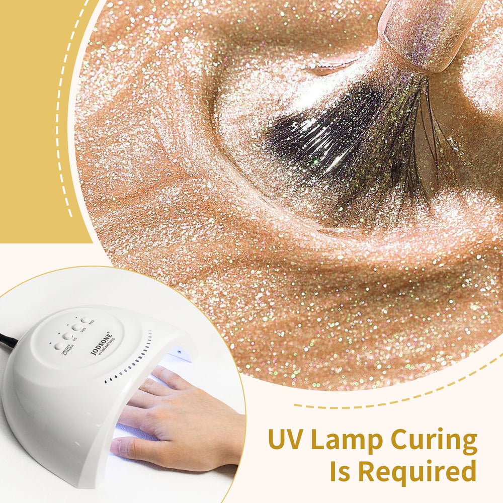 JODSONE champagne gold glitter gel with brush ready for quick application