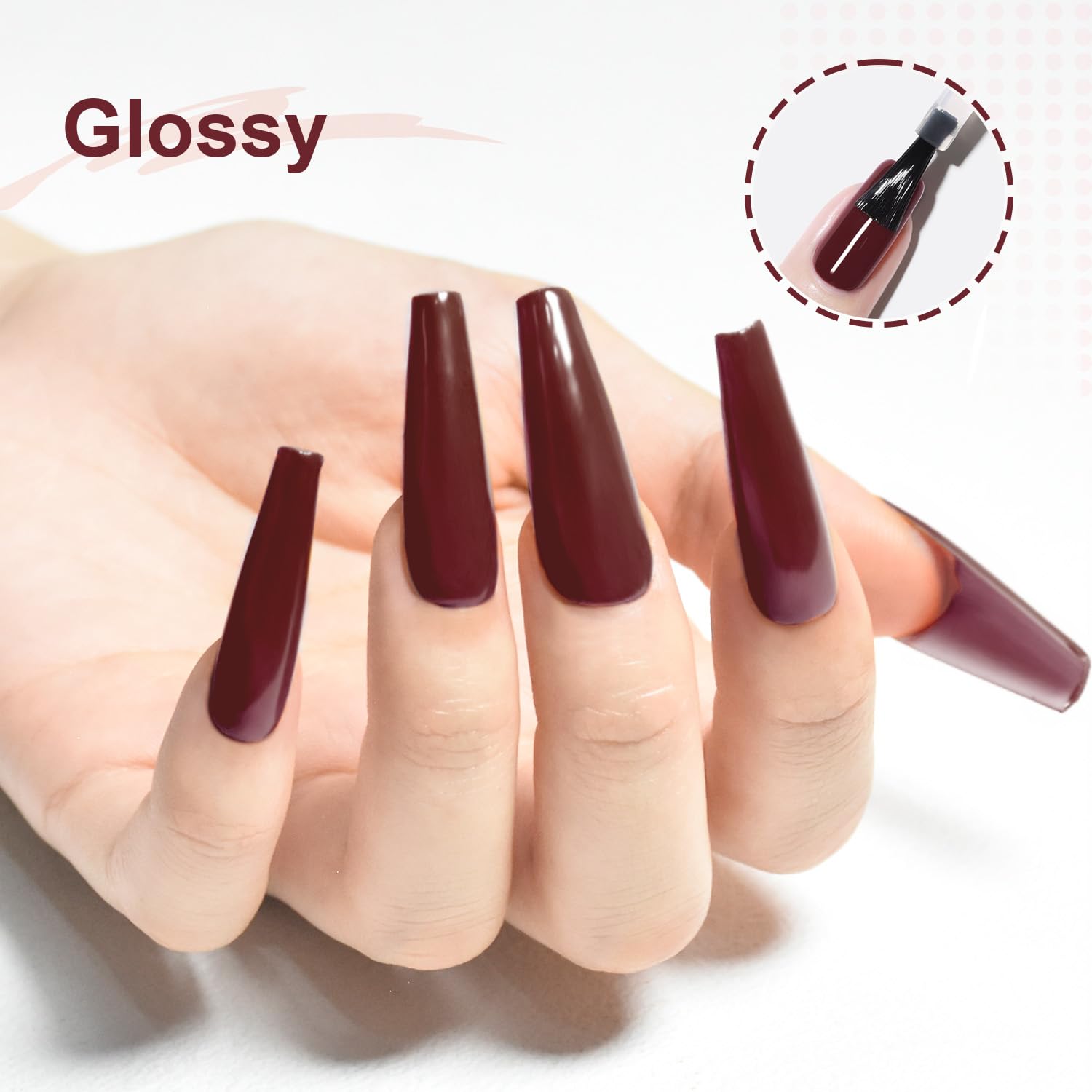 JODSONE chocolate-brown gel finish on nails delivers high-gloss look
