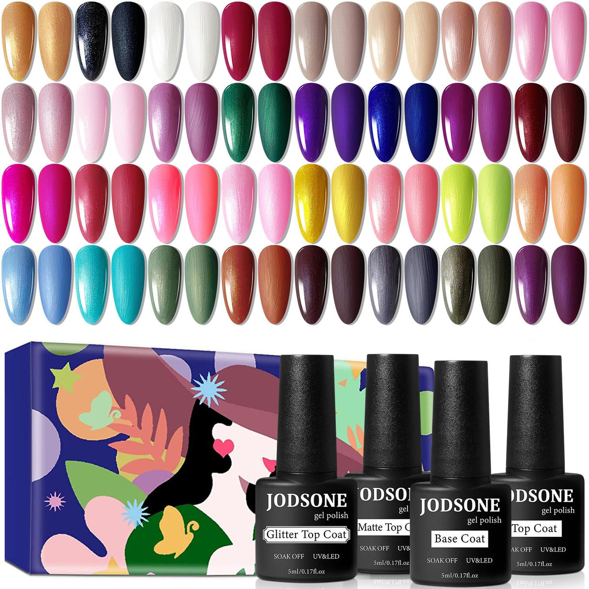 JODSONE gel nail polish collection swatch display for versatile color options.