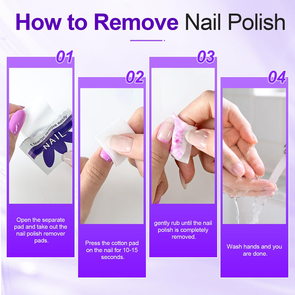 JODSONE gel polish removal method shows wrap-and-wait steps.