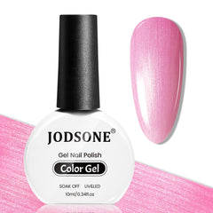 JODSONE 10ml glitter gel polish bottle close-up showing vibrant pink sparkle for DIY manicures.