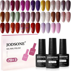 JODSONE glitter gel set with 20 colors for DIY nails, vivid sparkle and long-lasting shine.