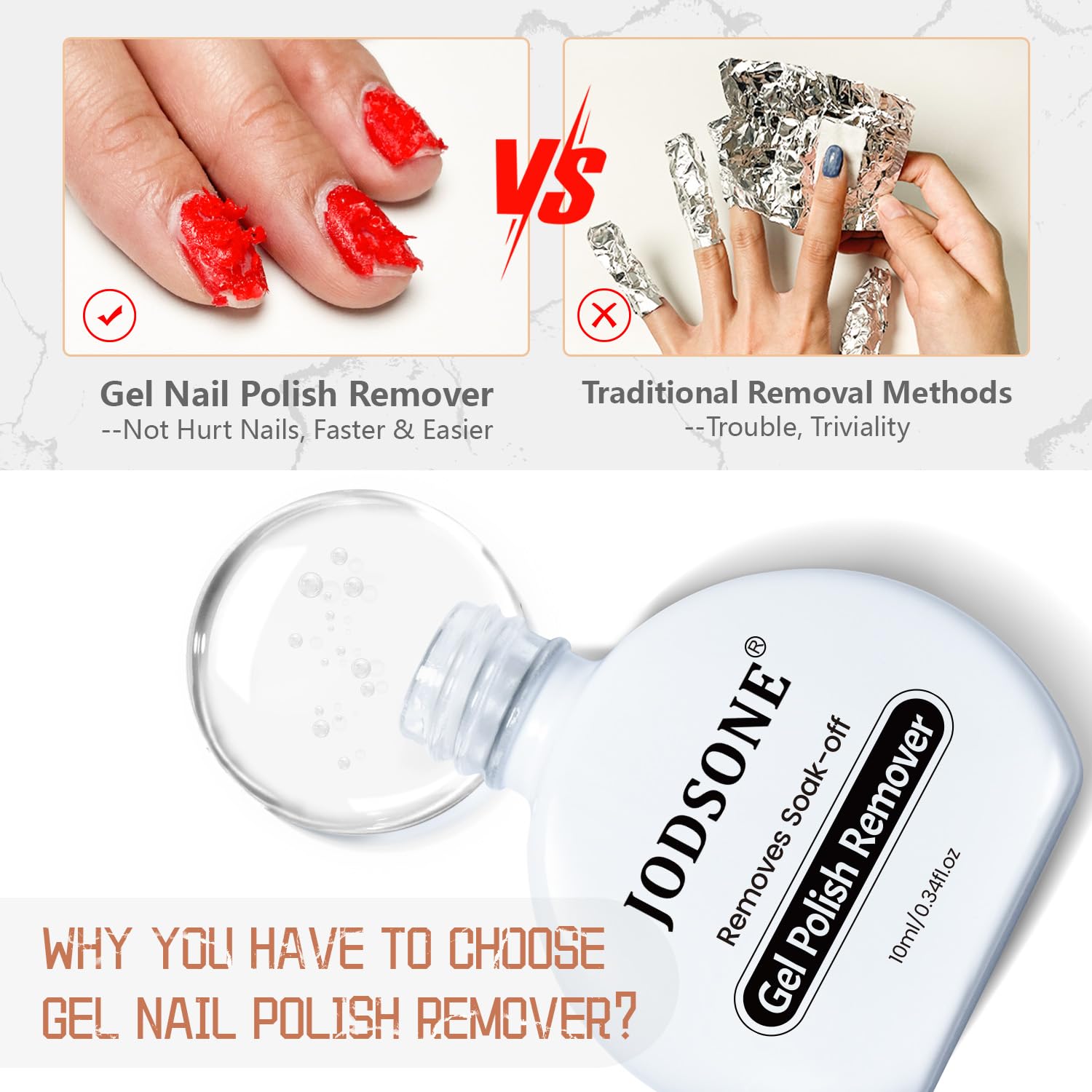 JODSONE remover bottle highlighting light odor for comfortable use.