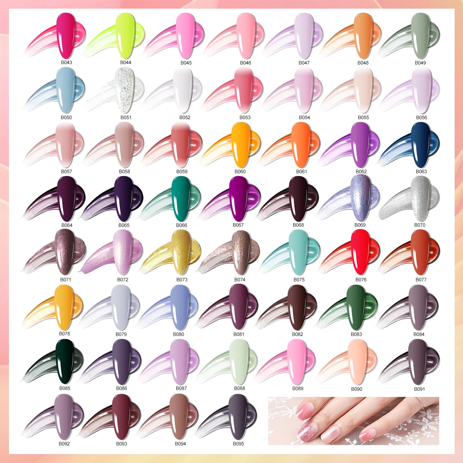 JODSONE color gel polish bottles in glossy and glitter finishes for diverse looks