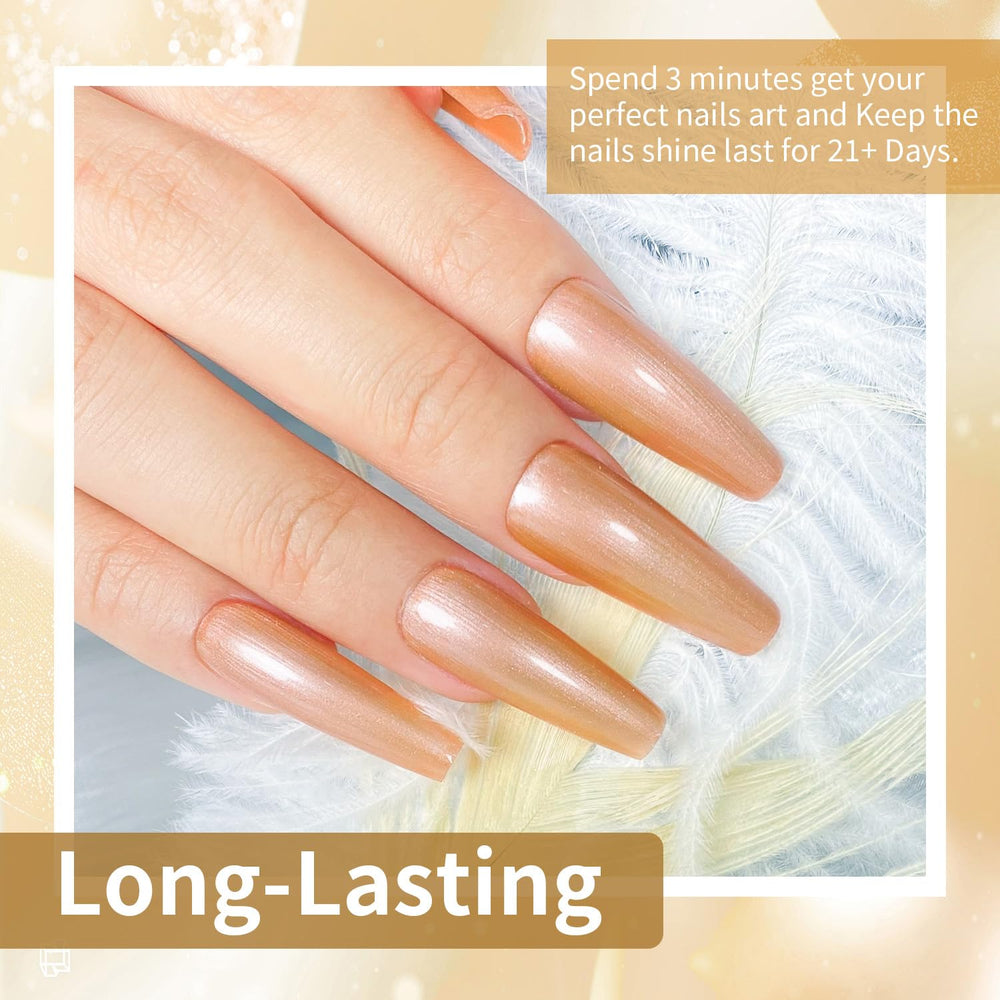 JODSONE long-lasting champagne gold glitter on nails close-up