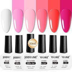 JODSONE rose red pink gel nail polish bottle set shows six-color versatility for creative manicures.