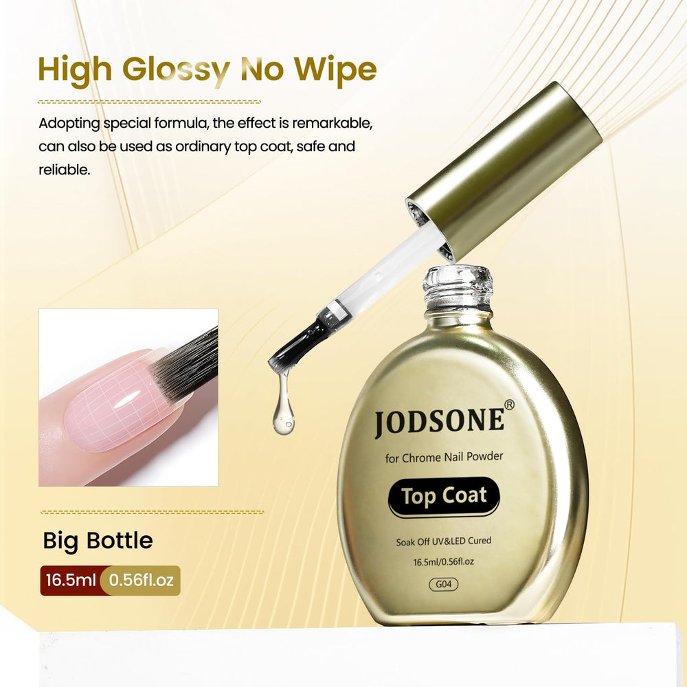 JODSONE Top Coat chrome closeup gloss highlights the mirror-like shine.