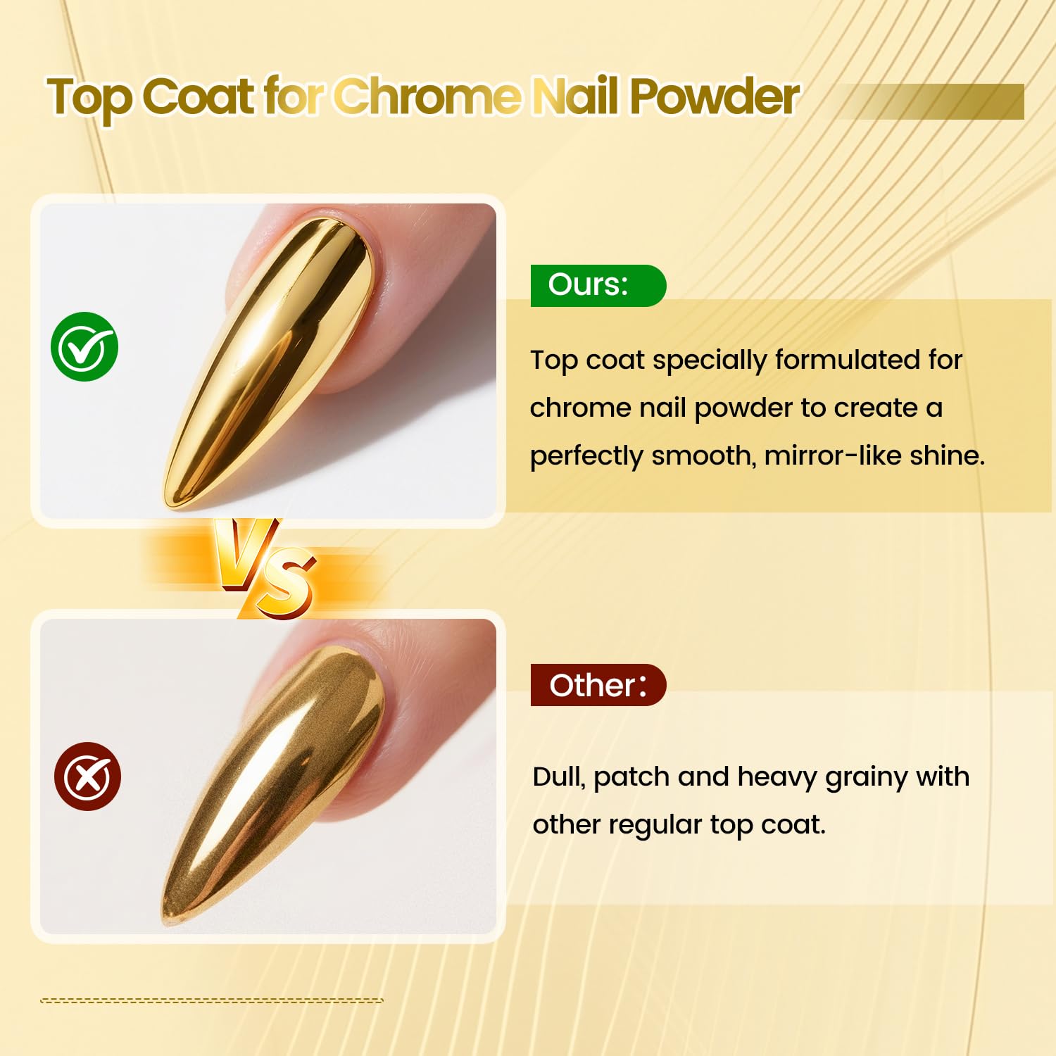 JODSONE Top Coat chrome swatch finish shows a high-gloss, reflective look.