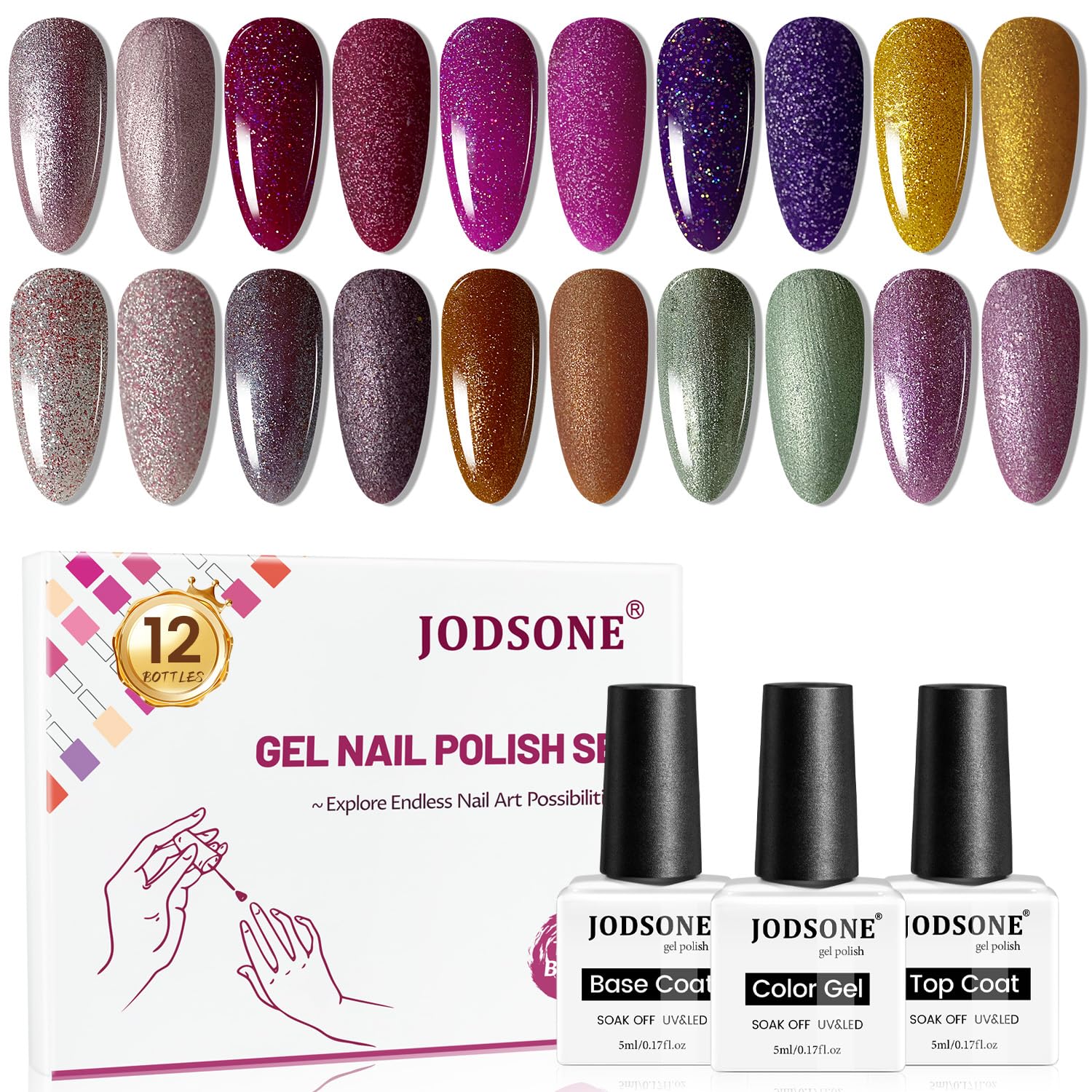 JODSONE 12-bottle gel polish set for home manicures and professional results