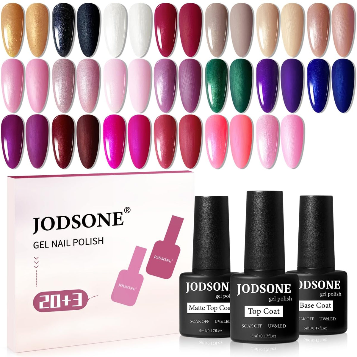 JODSONE 20 Glitter Gel Nail Polish Kit box with festive shades for DIY nails at home