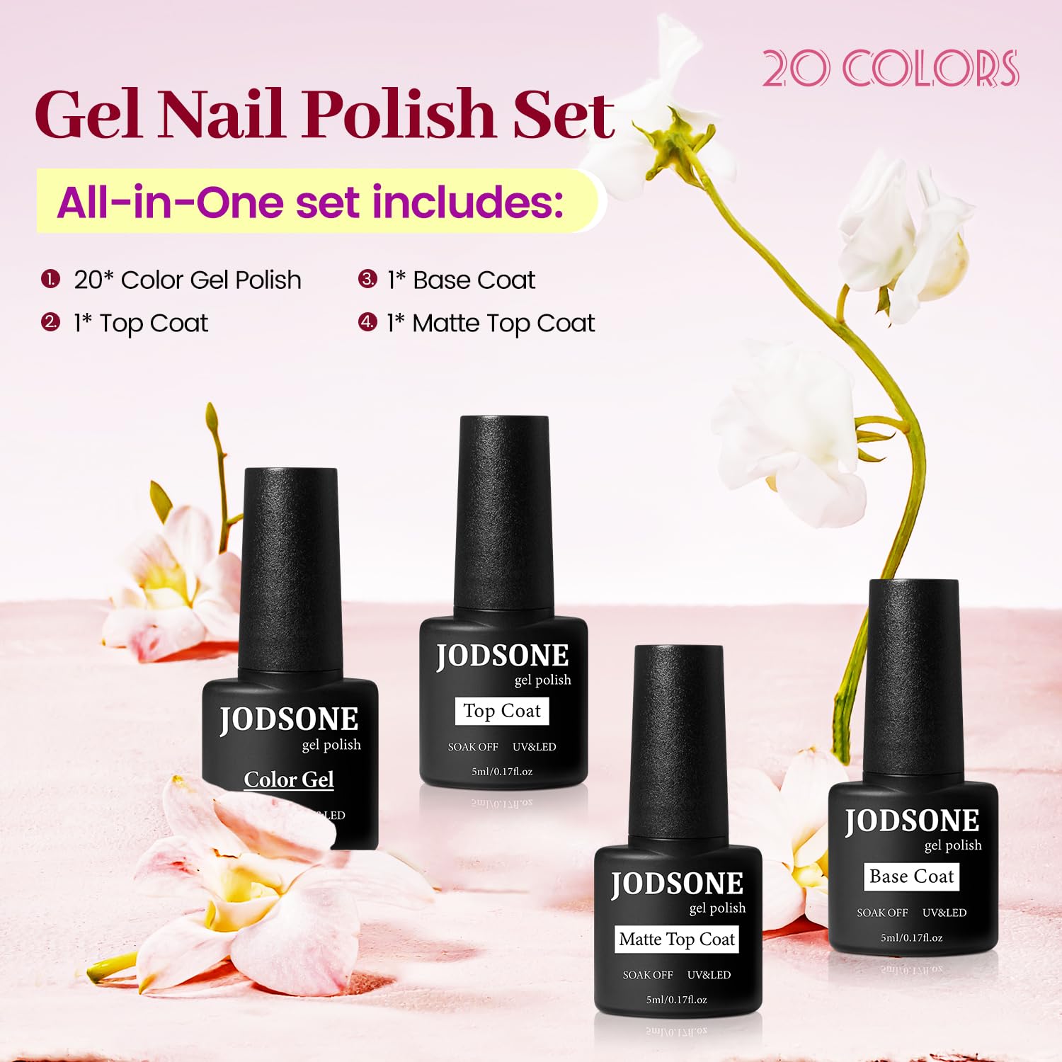 JODSONE base coat bottle enhances adhesion for durable manicures.