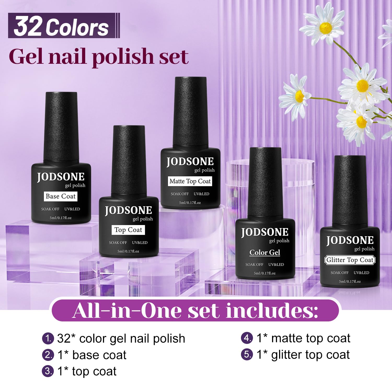 JODSONE base coat and top coats deliver lasting shine and flawless finish.